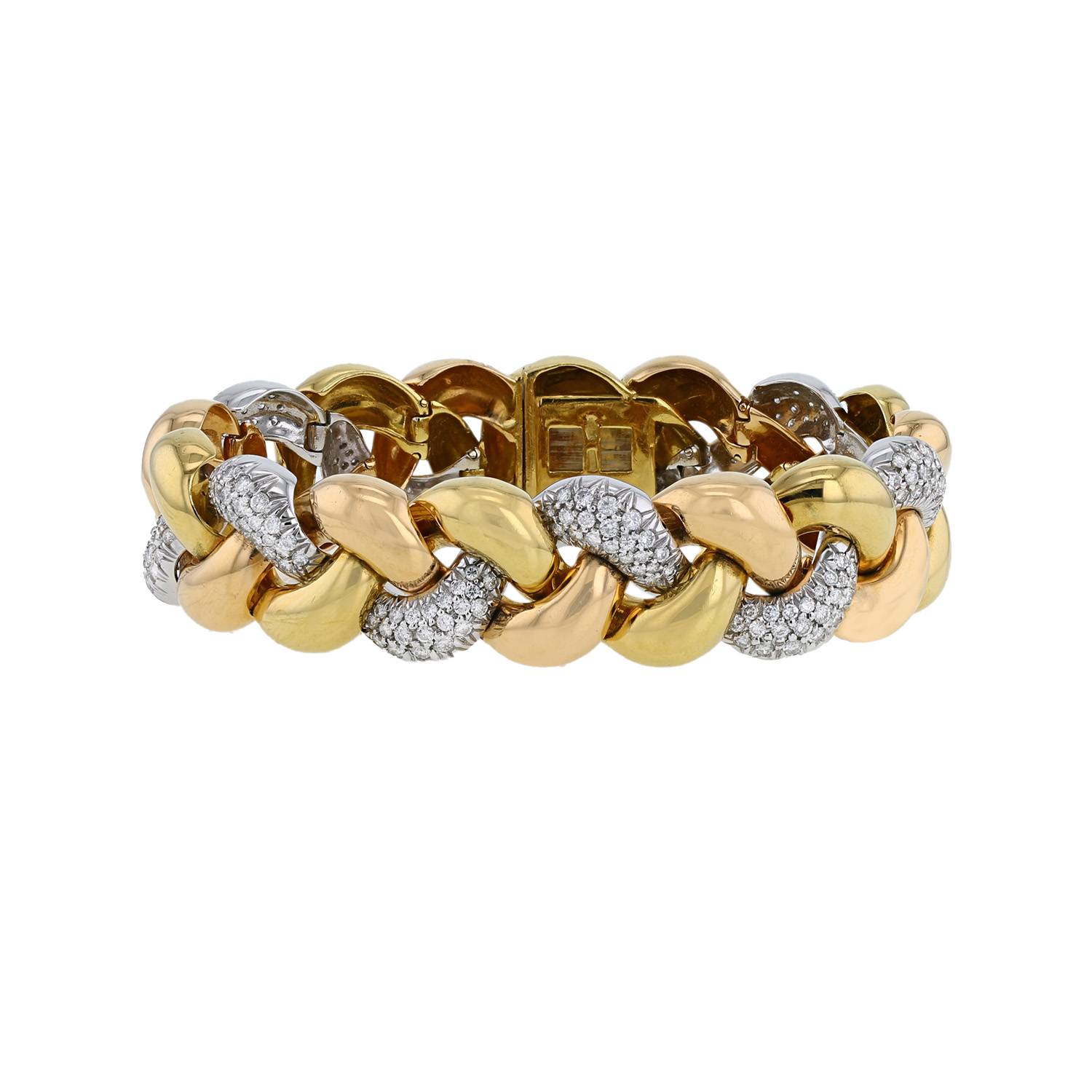 Brazalete Vintage  de 3 oros y diamantes