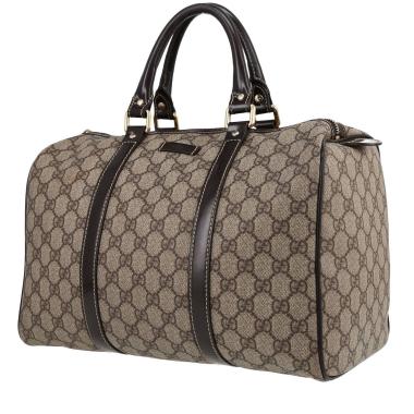 Gucci Boston handbag in beige monogram canvas and dark brown patent leather