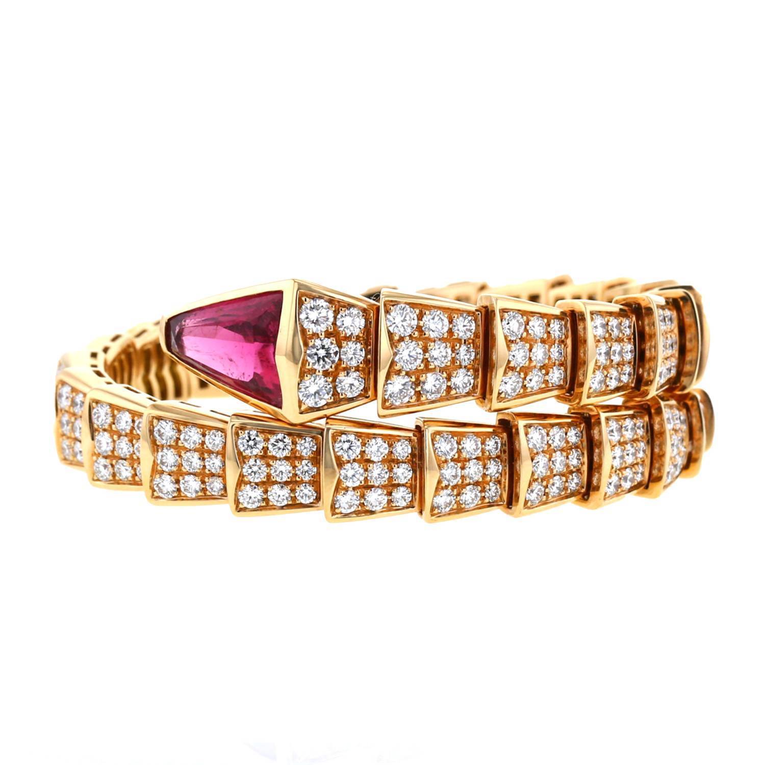 Bulgari Serpenti bangle bracelet in 18 kt white gold, set with blue  sapphire eyes and pavé diamonds Ref.: 354098 - JewelryReluxe