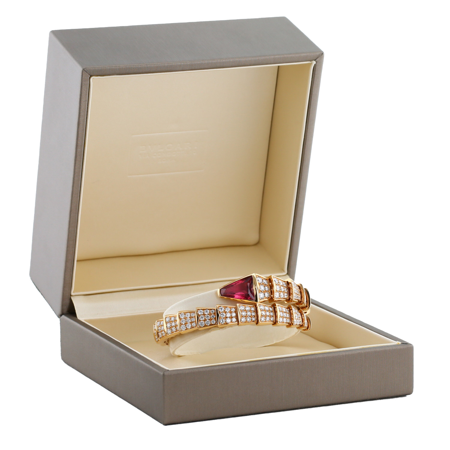 Bulgari Serpenti Viper bracelet in pink gold, diamonds and rubellite
