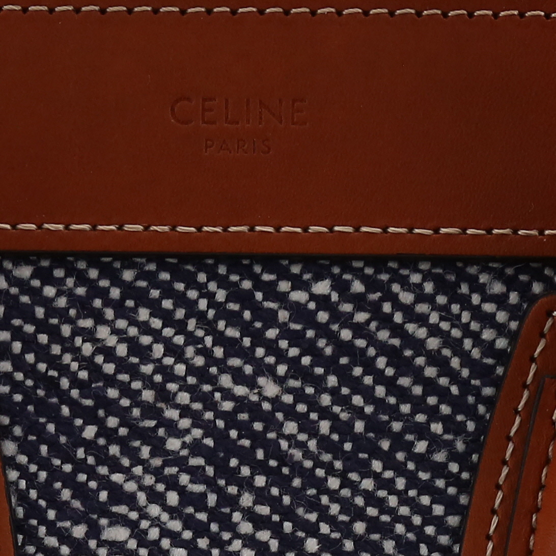 Sac bandoulière Celine  Luggage Nano en cuir gold et toile denim - Detail D2