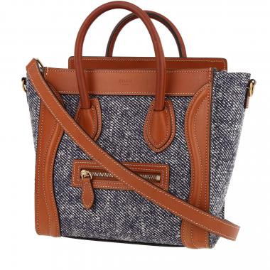 Celine Nano Luggage Tricolor Blue/Blk/Brown Leather Crossbody Satchel Tote  Bag