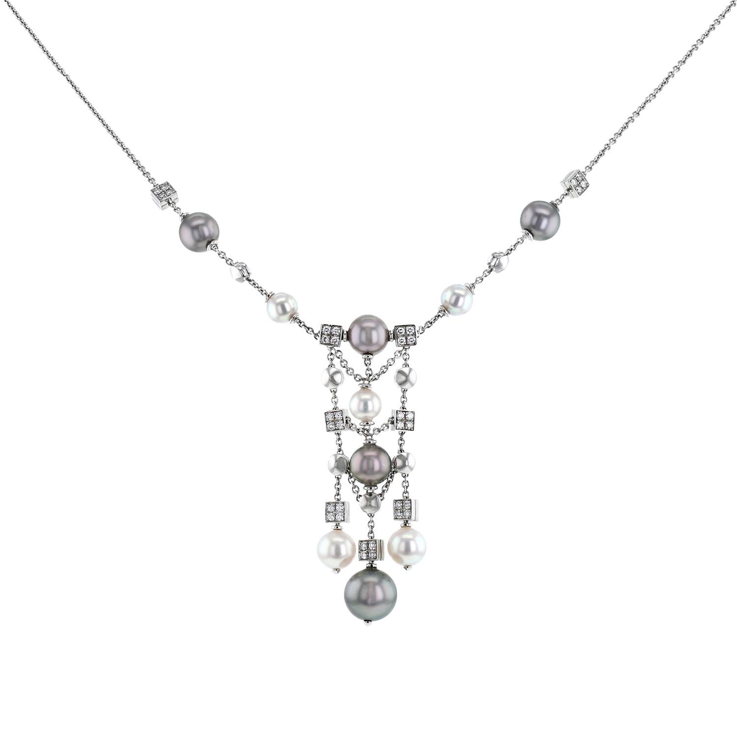 collier bulgari lucéa en or blanc, perles et diamants