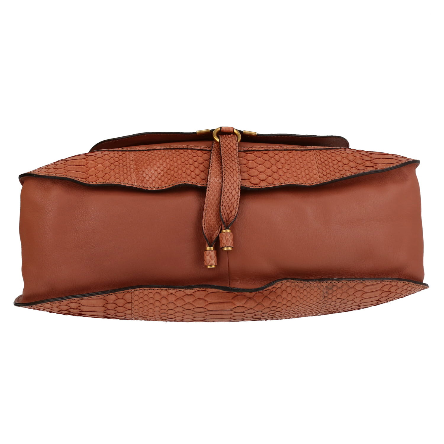 Bolso de mano Chloé  Marcie modelo grande  en piel de pitón rosa y cuero rosa - Detail D1