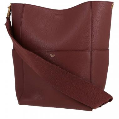 Shopping bag Celine  Sac Sangle in pelle martellata rosso granata