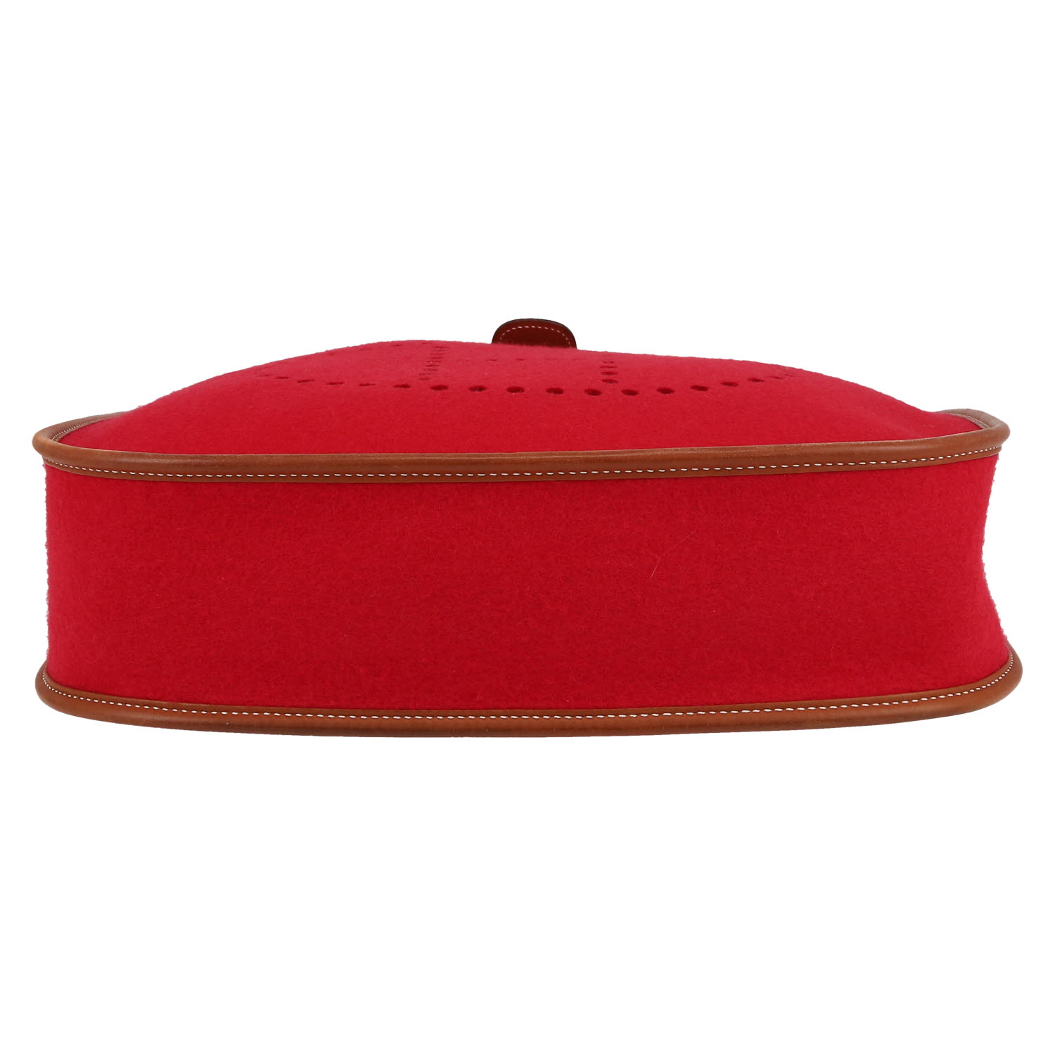 Bolso bandolera Hermès  Evelyne en fieltro rojo y cuero color oro - Detail D1