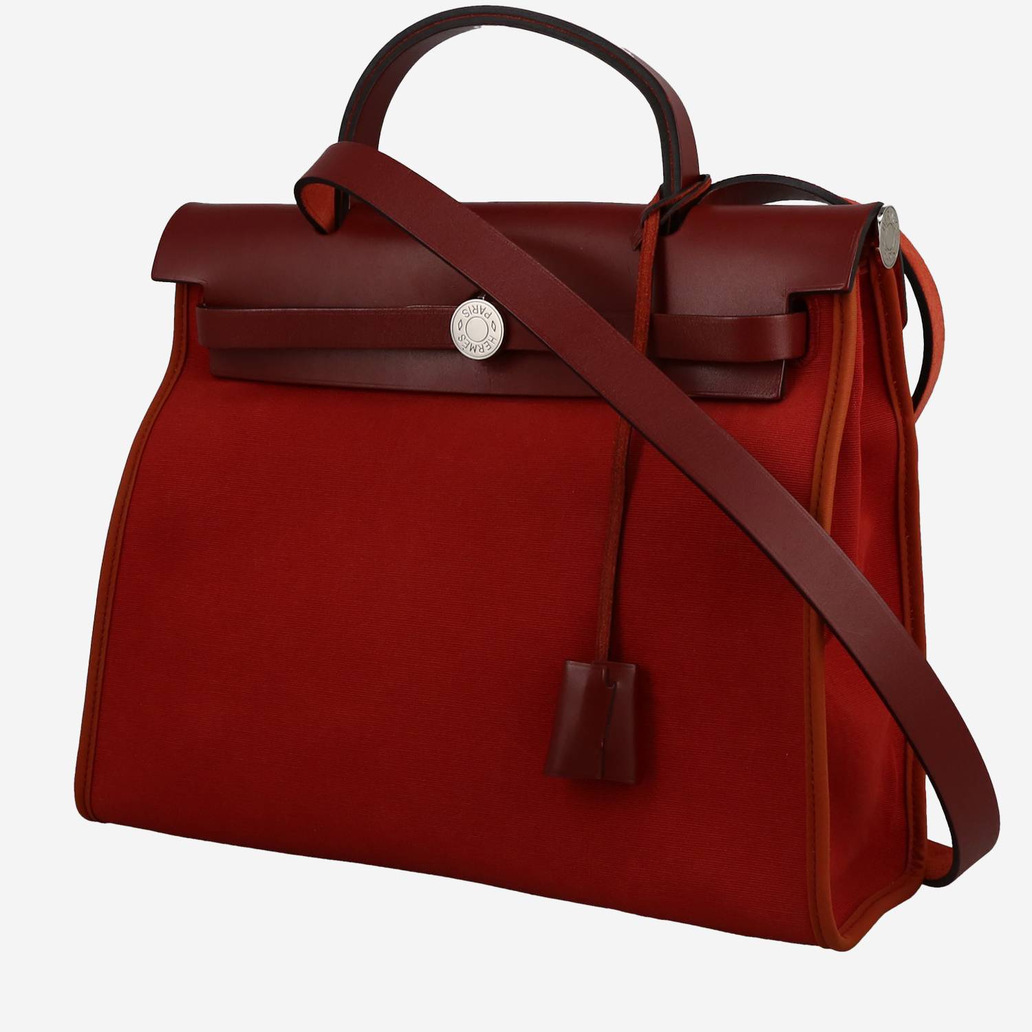 Hermès  Herbag bag worn on the shoulder or carried in the hand  in red canvas  and red leather