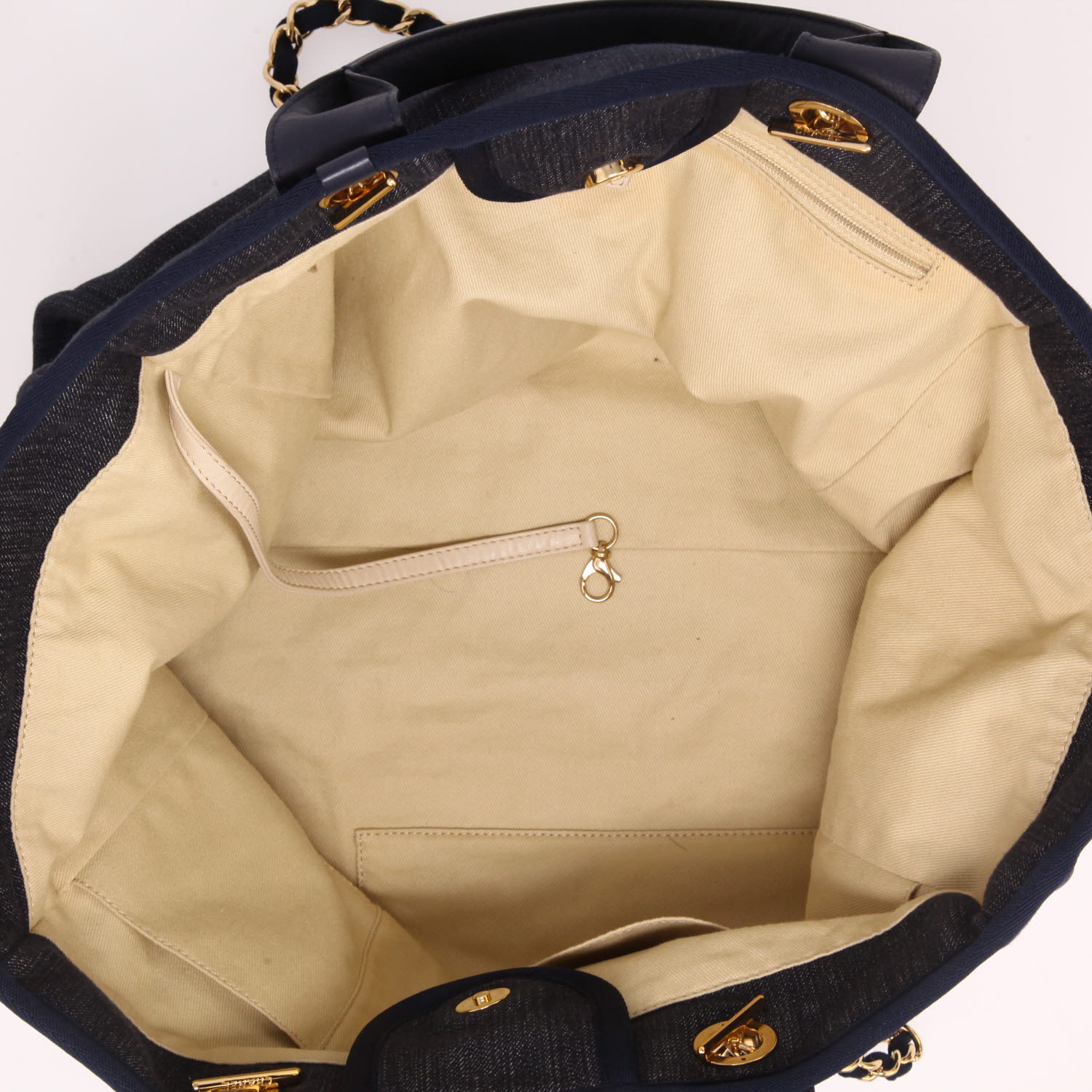 Shopping bag Chanel  Deauville in tela denim blu scuro - Detail D3