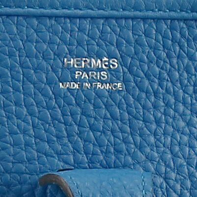 Hermès  Evelyne shoulder bag  in Zanzibar Blue togo leather - Detail D2