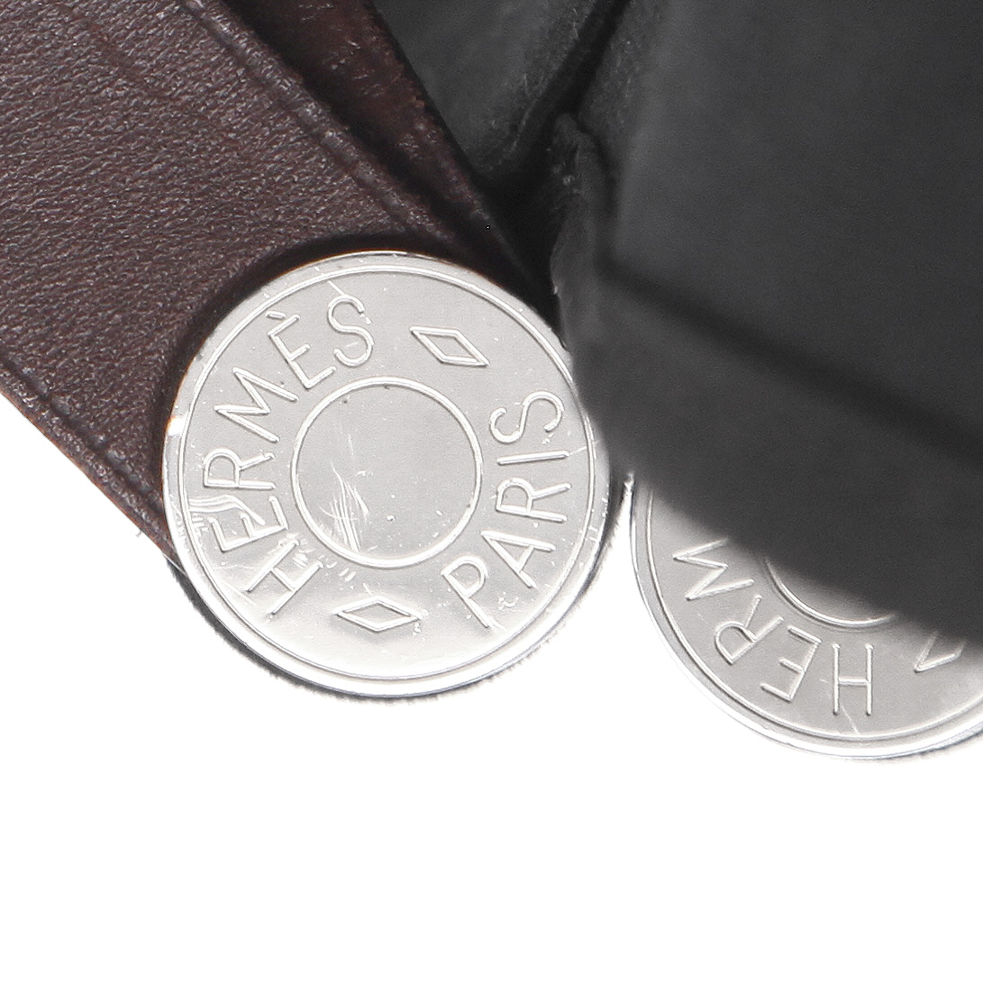 Bolso Cabás Hermès  Cabag en lona negra y cuero marrón - Detail D2