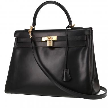 Bolso de mano Hermès  Kelly 35 cm en cuero box negro