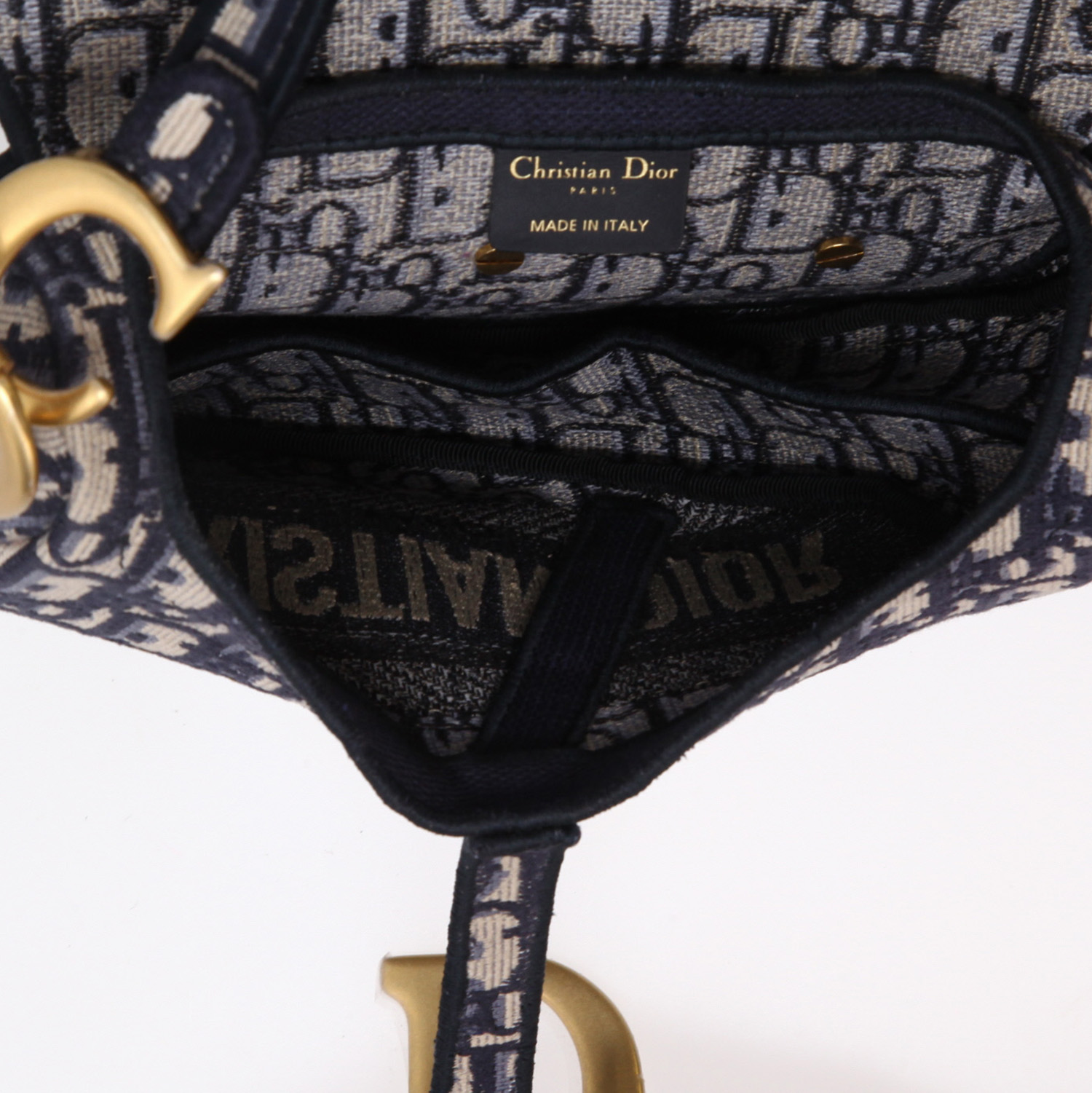 Bolso de mano Dior  Saddle en lona Monogram Oblique azul marino - Detail D3