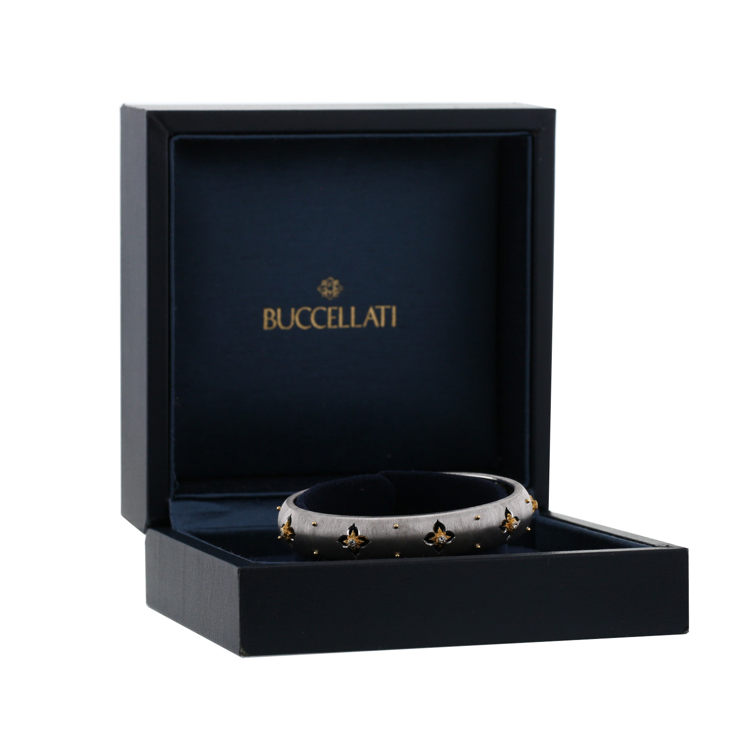 Bracelet ouvert Buccellati Macri Giglio en or jaune, or blanc et diamants - Detail D2