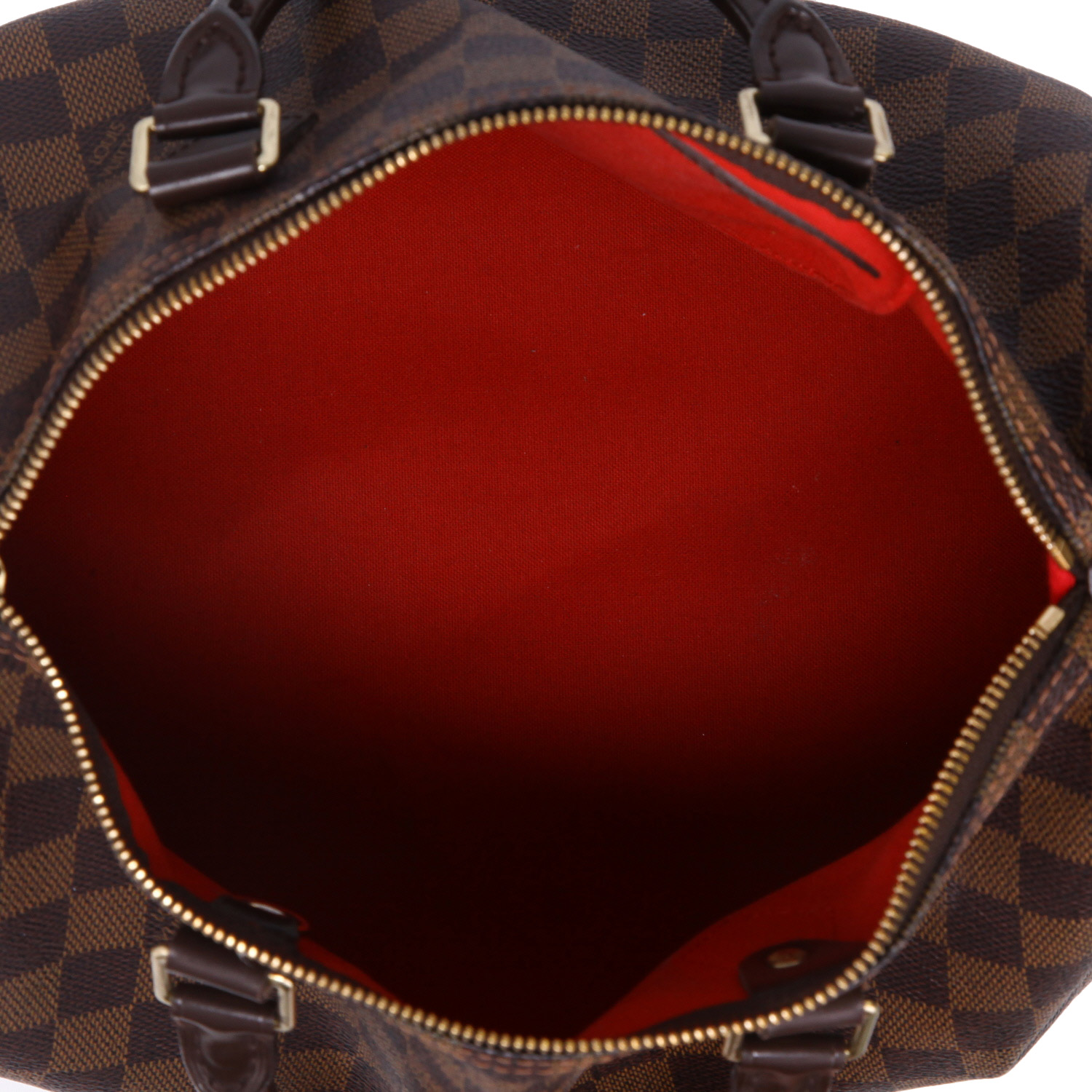 Louis Vuitton  Speedy 30 handbag  in ebene damier canvas  and brown leather - Detail D3