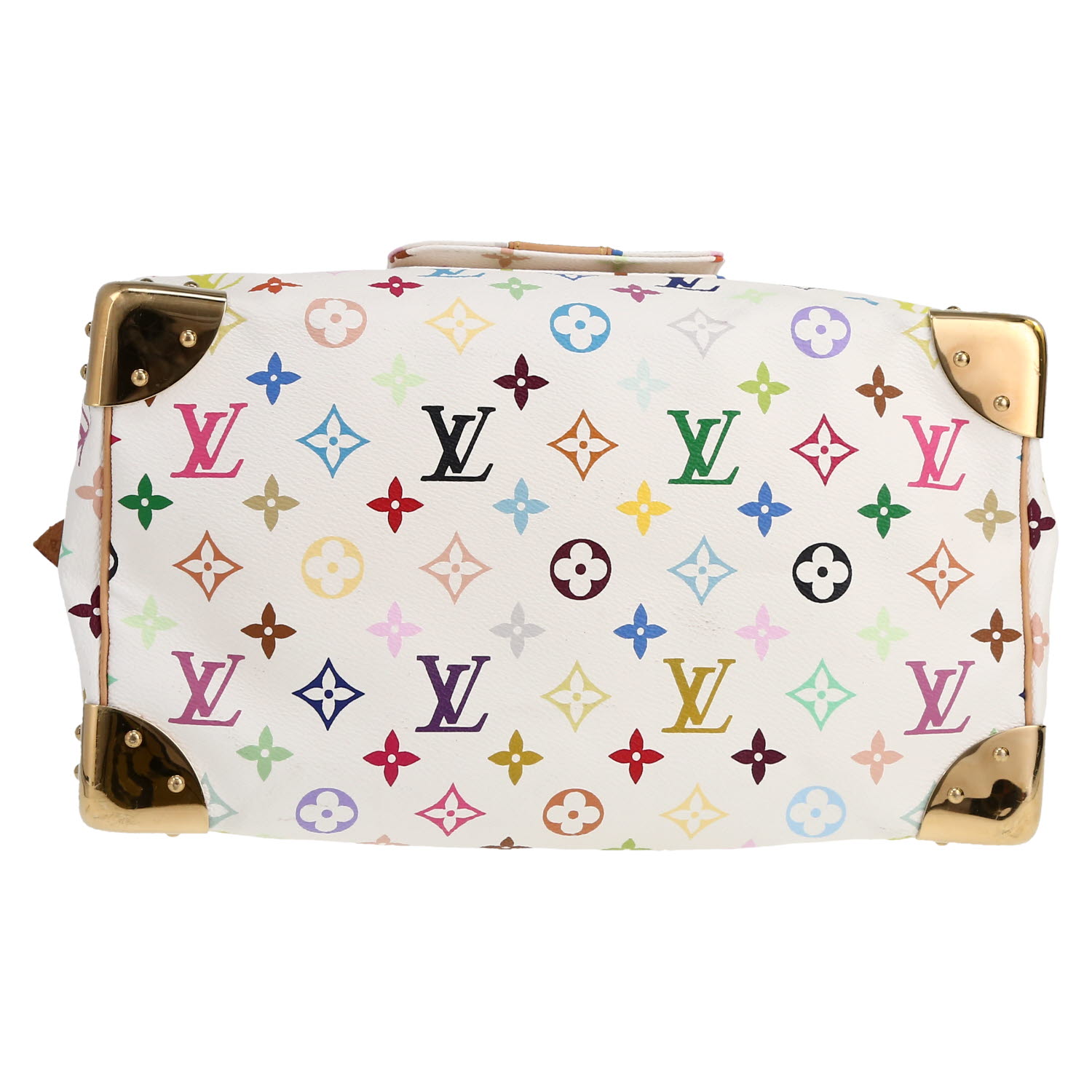 Borsa Louis Vuitton  Speedy Editions Limitées in tela monogram multicolore e bianca e pelle naturale - Detail D1