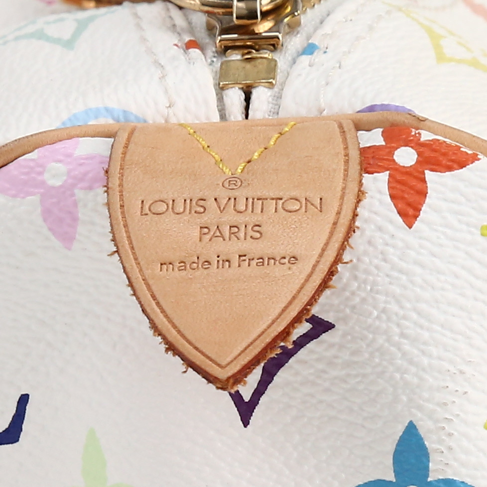 Sac à main Louis Vuitton  Speedy Editions Limitées en toile monogram multicolore et blanche et cuir naturel - Detail D2