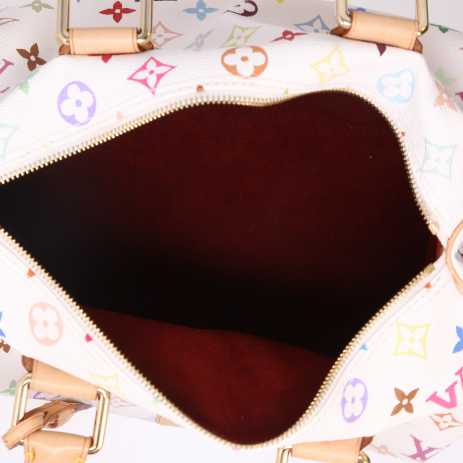 Sac à main Louis Vuitton  Speedy Editions Limitées en toile monogram multicolore et blanche et cuir naturel - Detail D3