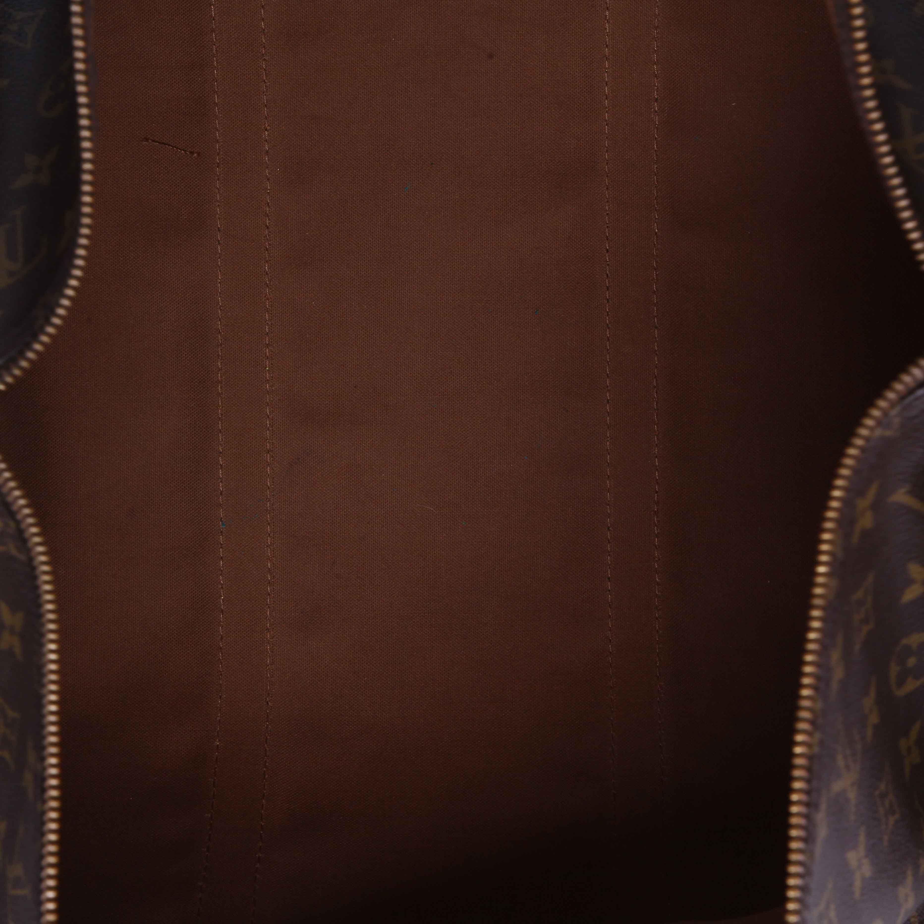 Borsa da viaggio Louis Vuitton  Keepall 55 in tela monogram marrone e pelle naturale - Detail D3