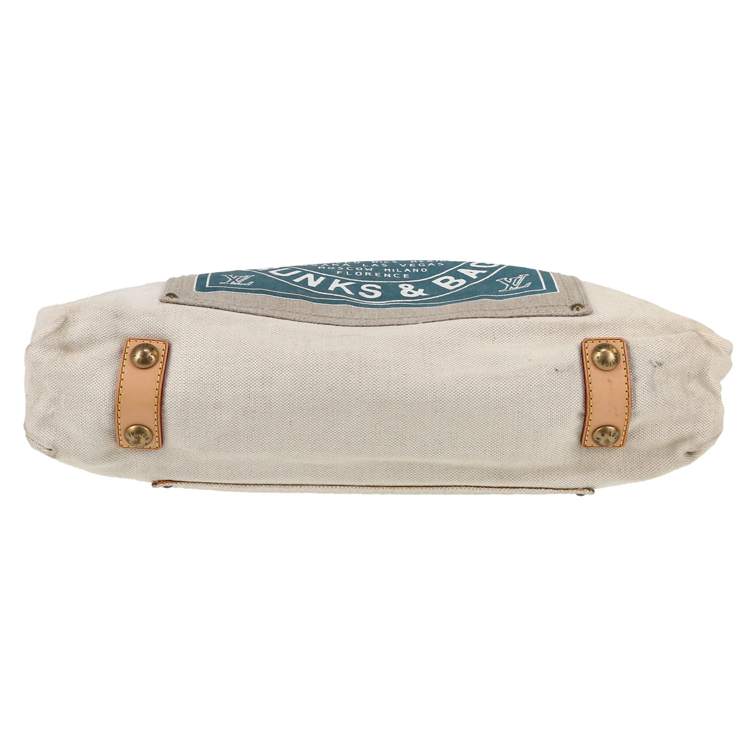 Louis Vuitton  Globe shopper shopping bag  in beige and blue canvas  and natural leather - Detail D1