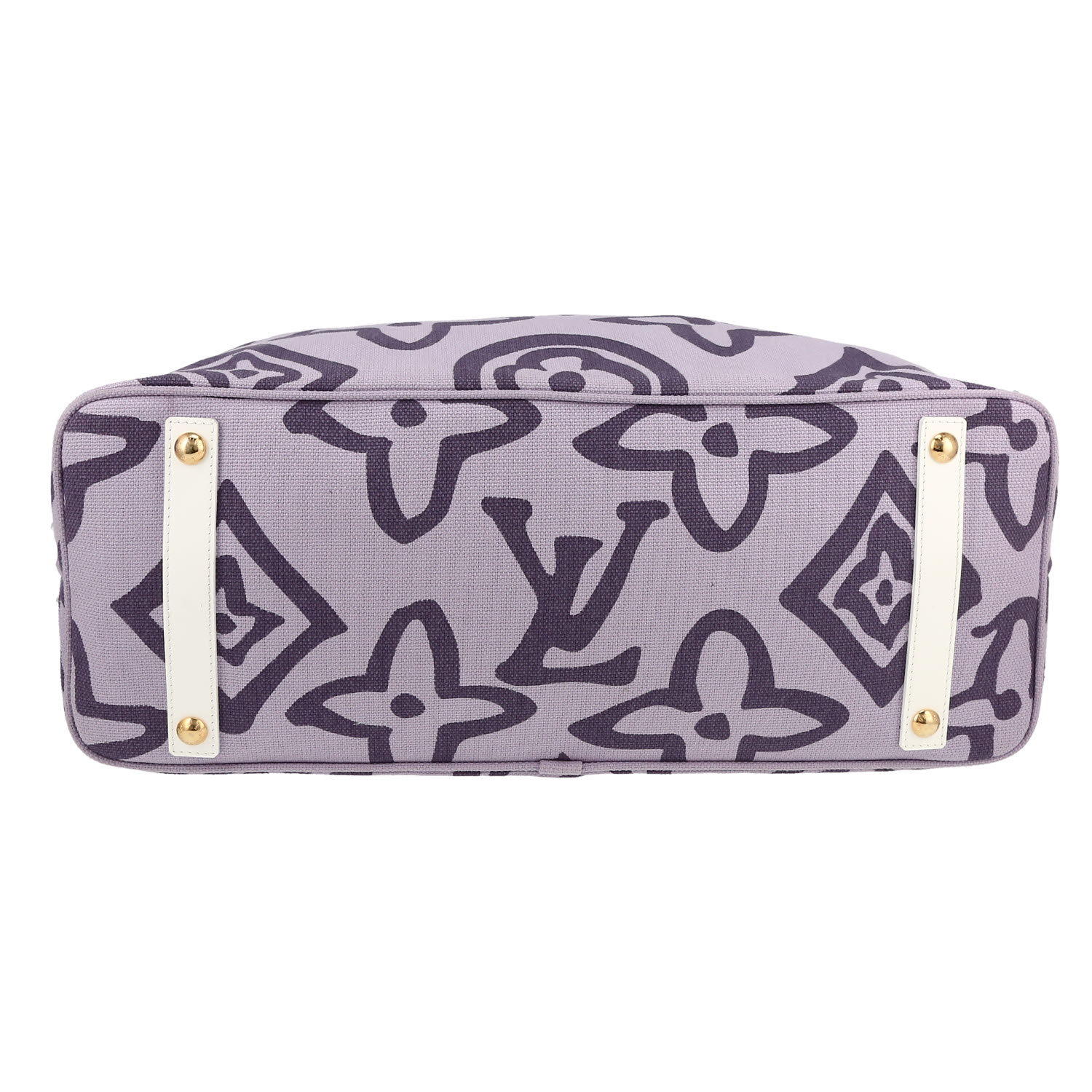 Louis Vuitton  Tahitienne shopping bag  in purple monogram canvas  and white leather - Detail D1
