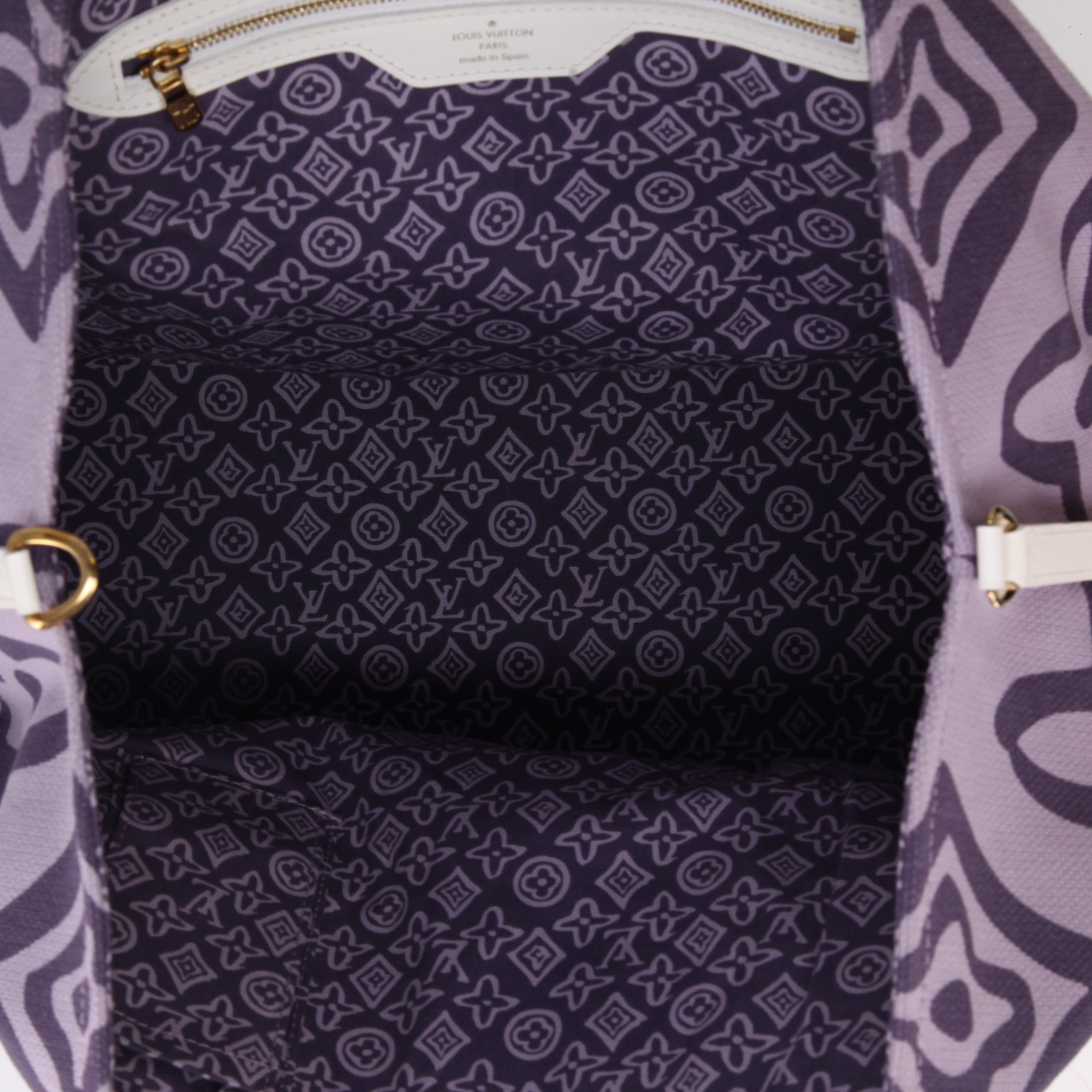 Louis Vuitton  Tahitienne shopping bag  in purple monogram canvas  and white leather - Detail D3