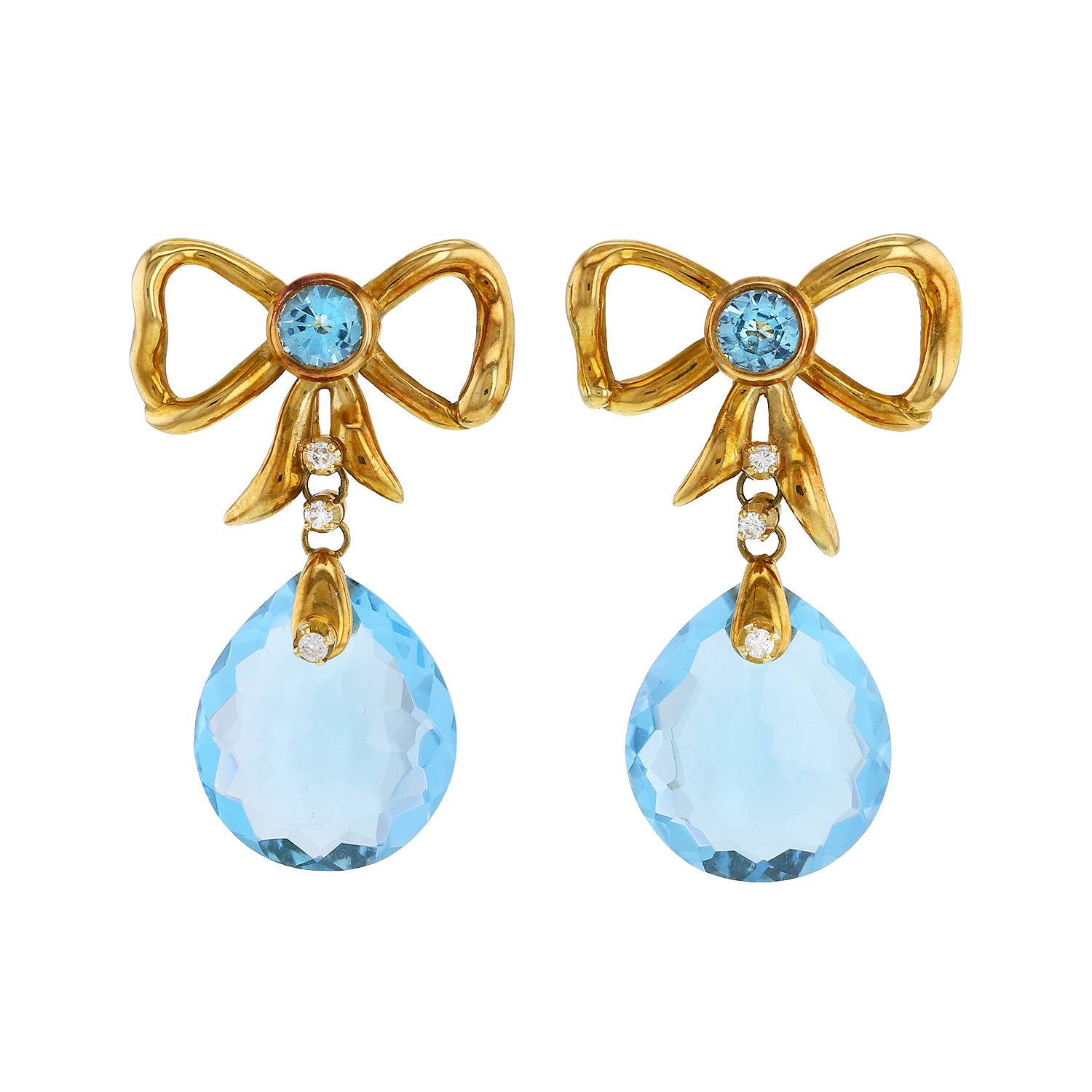 Orecchini Vintage  in oro giallo, topazio e diamante