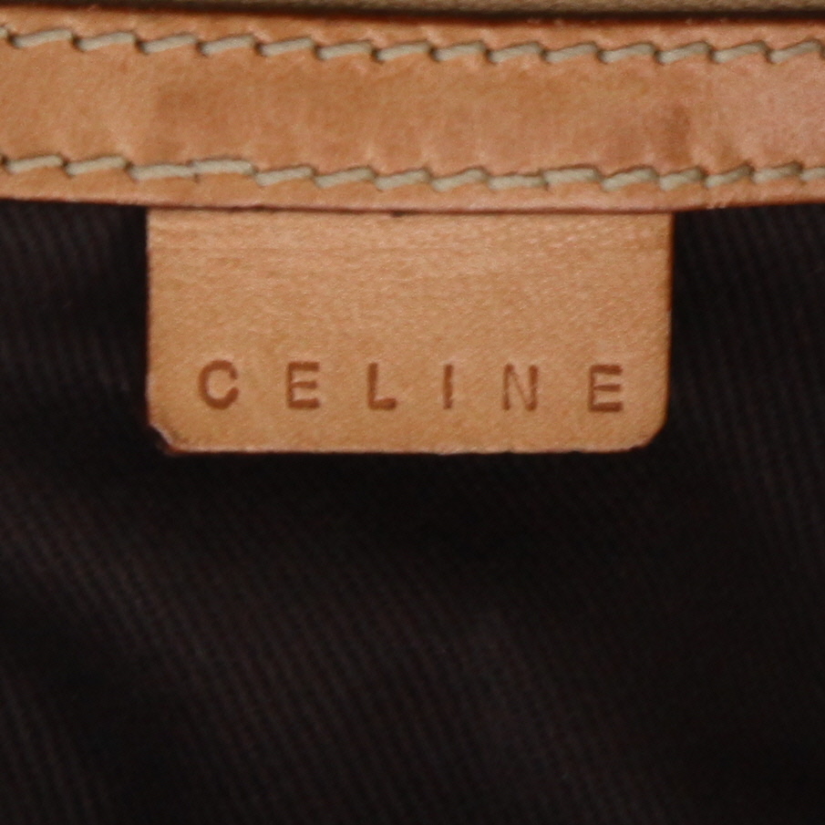 Sac cabas Celine  Vertical en toile siglée marron et cuir naturel - Detail D2