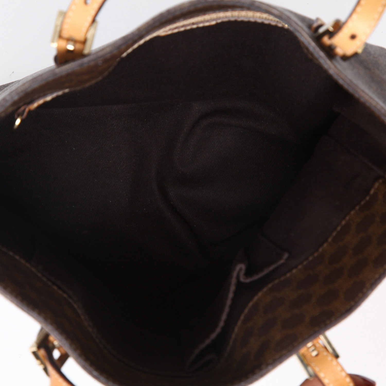 Sac cabas Celine  Vertical en toile siglée marron et cuir naturel - Detail D3