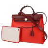 Hermès  Herbag bag worn on the shoulder or carried in the hand  in red coated canvas  and brown leather - 00pp thumbnail