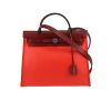 Bolso para llevar al hombro o en la mano Hermès  Herbag en lona revestida roja y cuero marrón - 360 thumbnail
