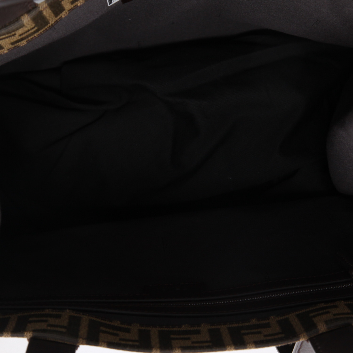 Sac cabas Fendi  Shopping Logo en toile siglée bicolore marron et noire et cuir noir - Detail D3