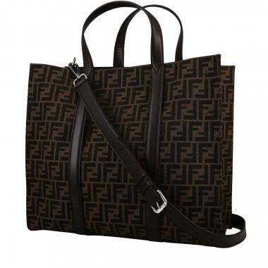 Shopping bag Fendi  Shopping Logo in tela siglata bicolore marrone e nera e pelle nera
