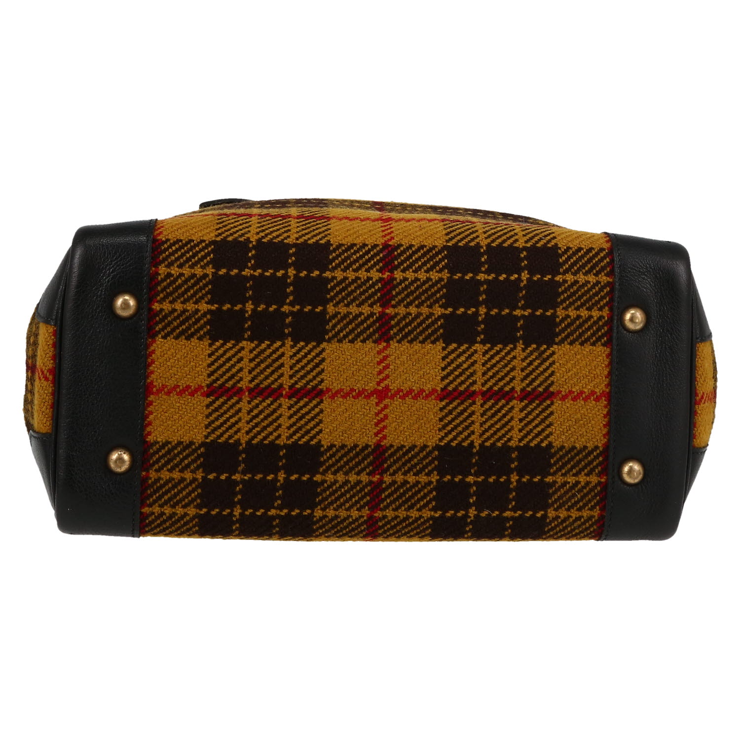 Hermès  Victoria shopping bag  in yellow, black and red woollen fabric  and black leather - Detail D1