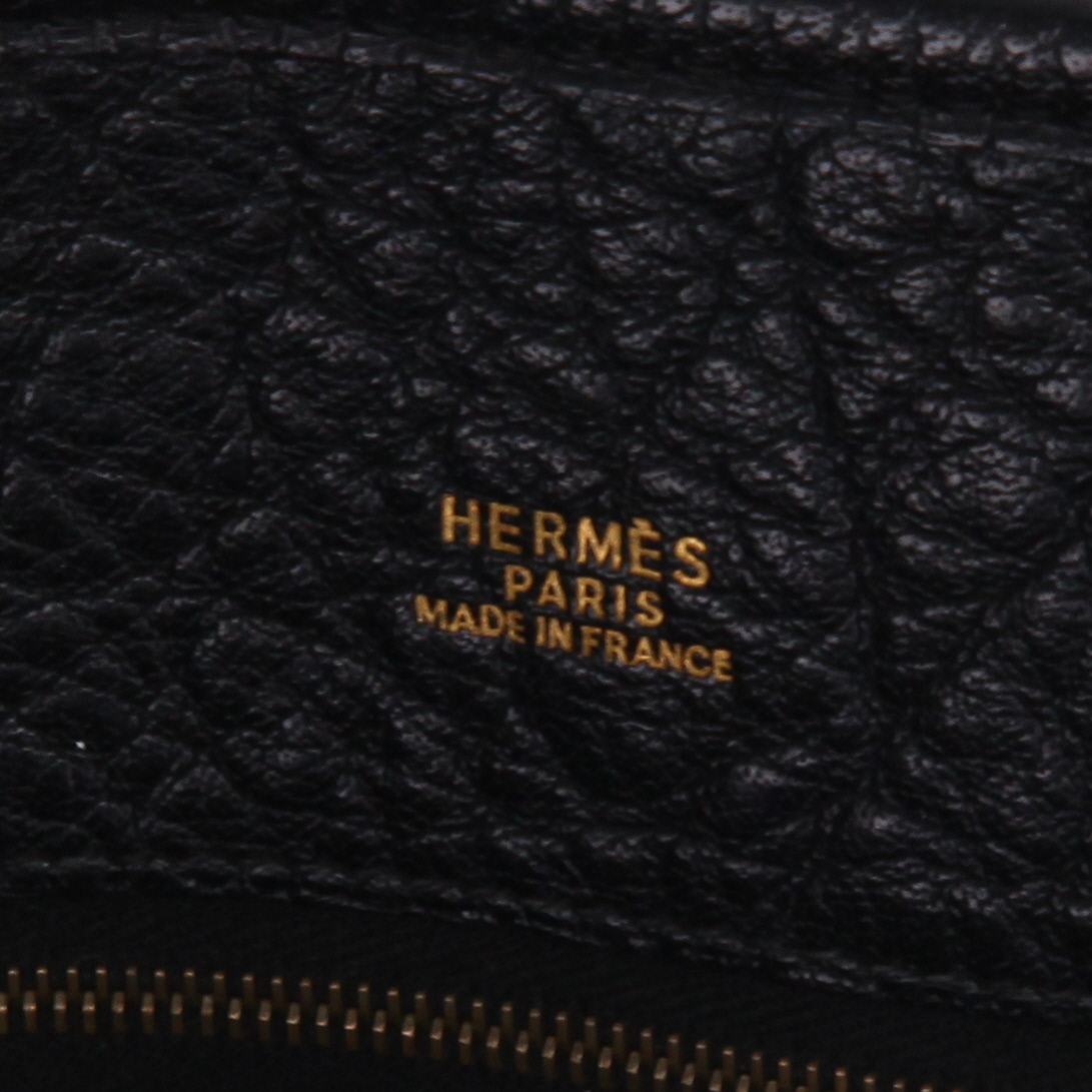 Hermès  Victoria shopping bag  in yellow, black and red woollen fabric  and black leather - Detail D2