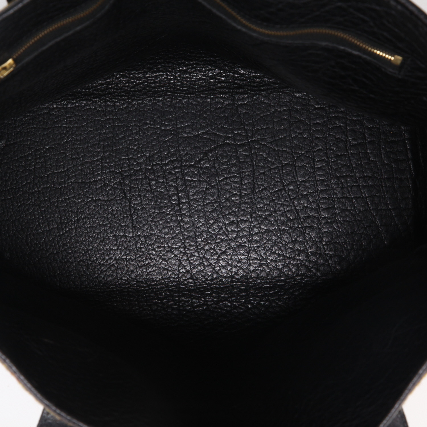 Bolso Cabás Hermès  Victoria en tejido de lana amarillo negro y rojo y cuero negro - Detail D3