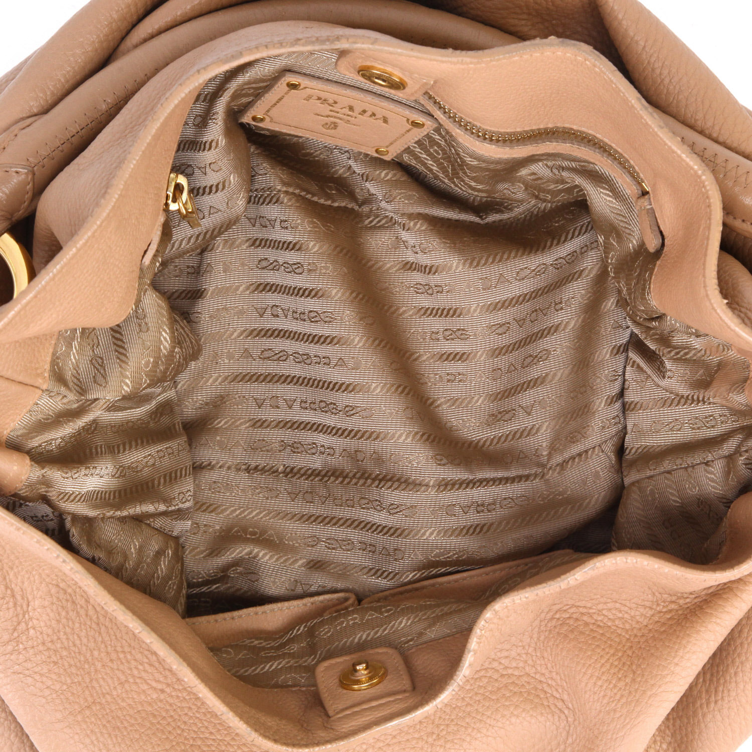 Sac à main Prada   en cuir grainé beige - Detail D3