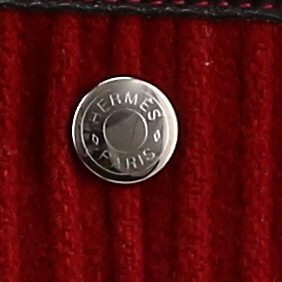 Sac cabas Hermès  Garden en laine rouge et cuir noir - Detail D2