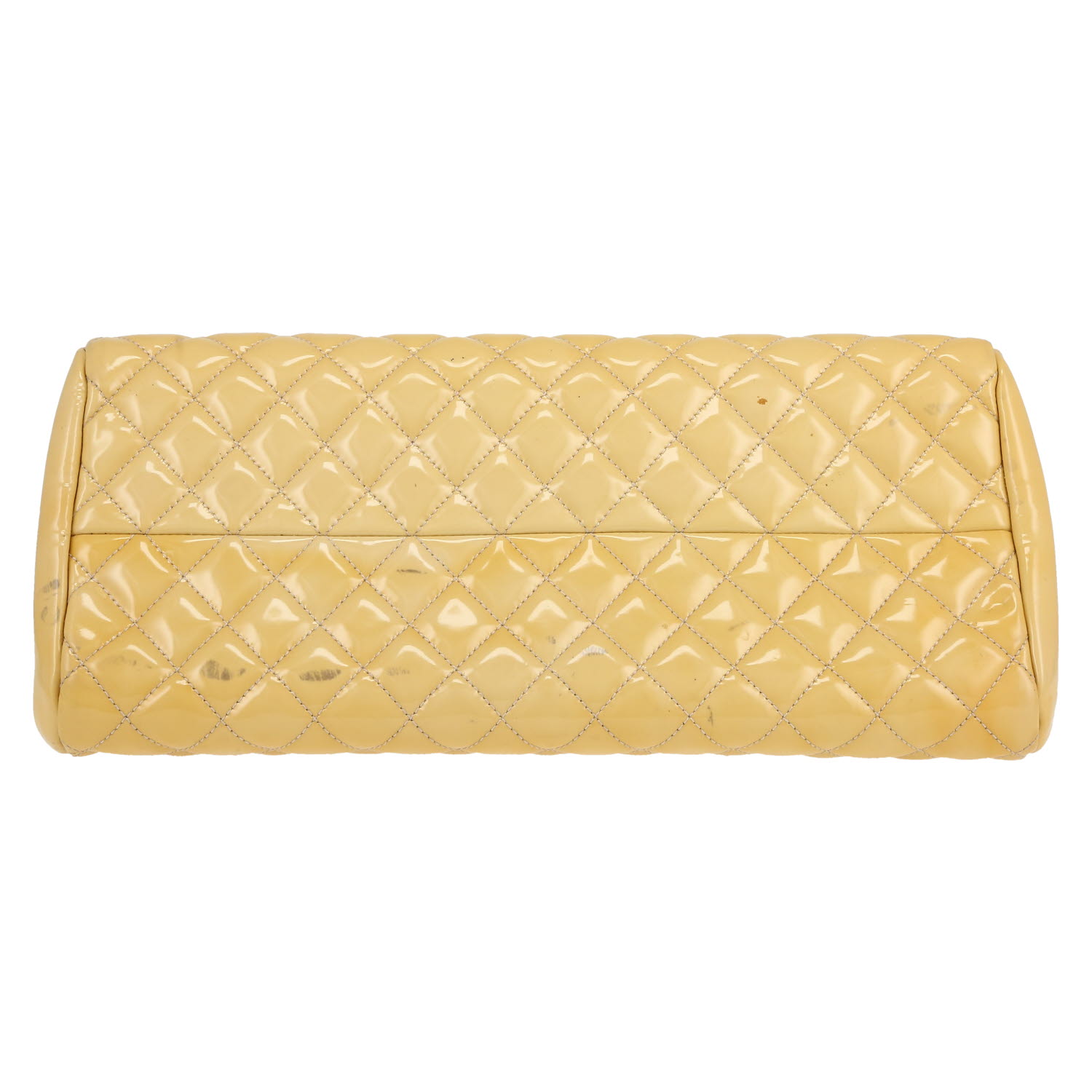 Sac porté épaule ou main Chanel  Mademoiselle en cuir verni matelassé jaune - Detail D1