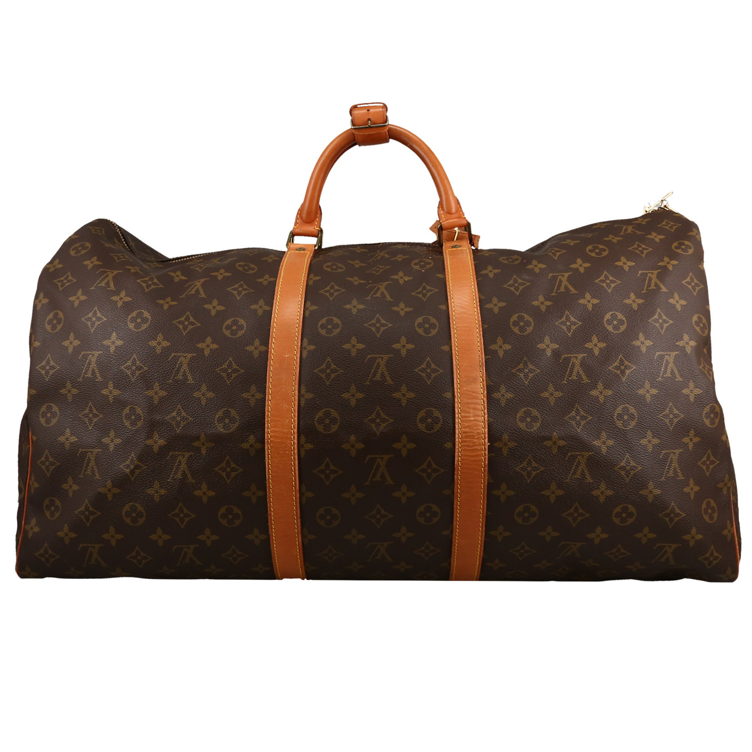 Sac de voyage Louis Vuitton  Keepall 60 en toile monogram marron et cuir naturel - Detail D6