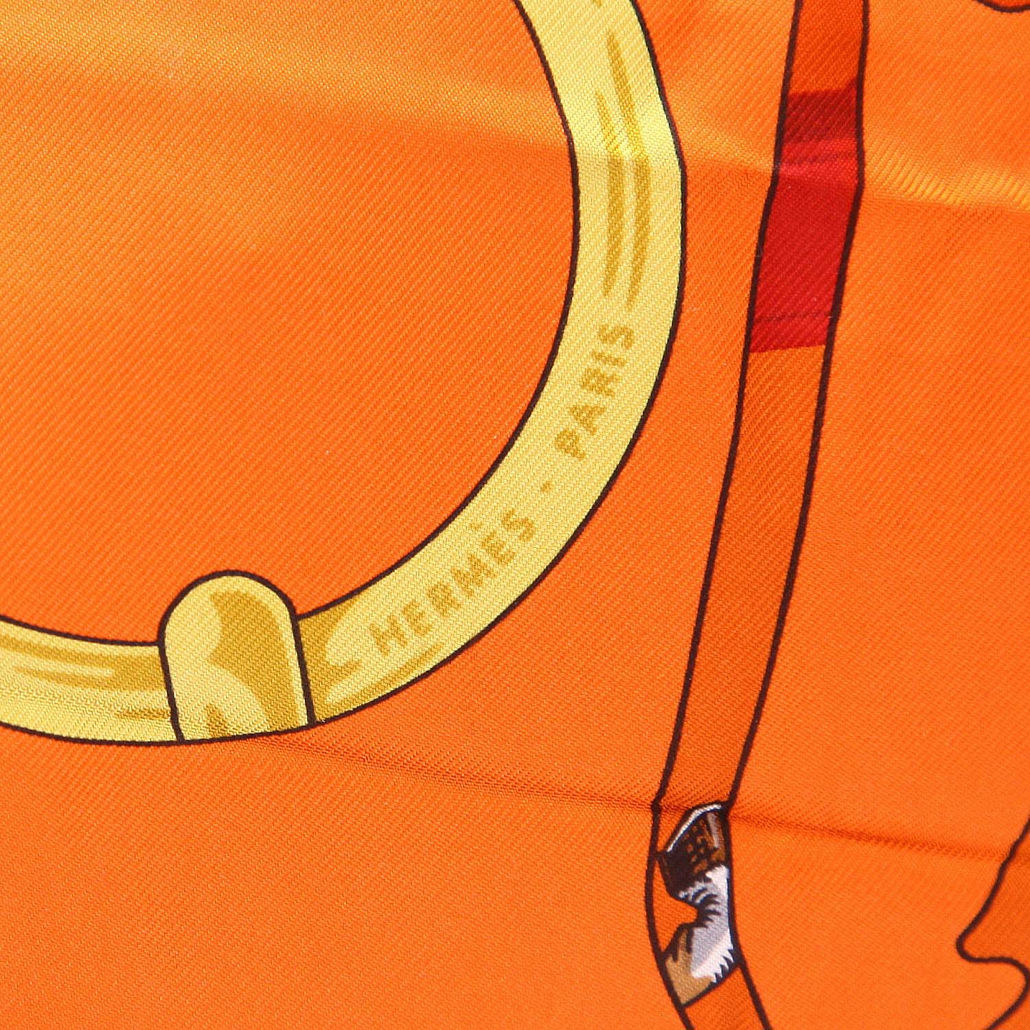 Bolso Cabás Hermès  Silky Pop - Shop Bag en lona estampada naranja y cuero togo marrón - Detail D2