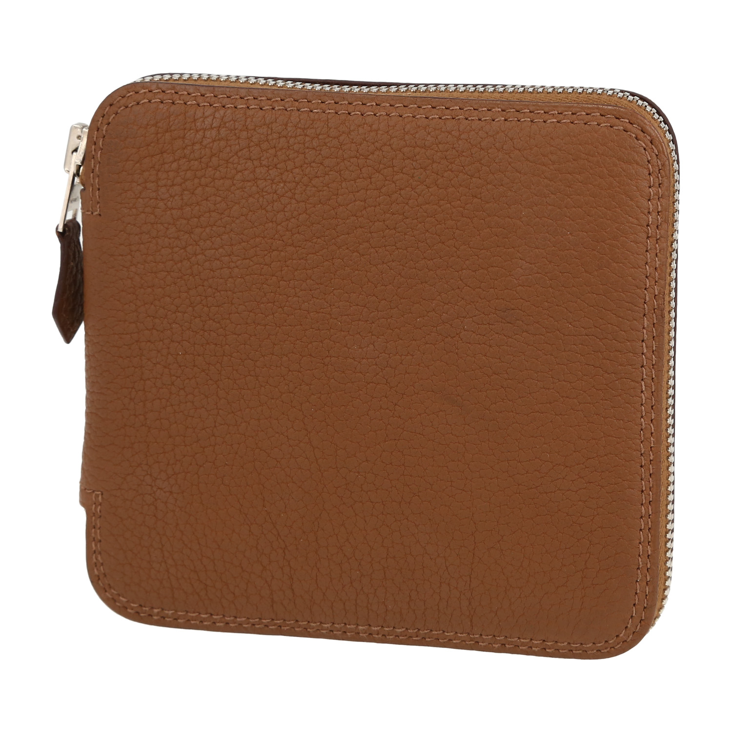 Hermès  Silky Pop - Shop Bag shopping bag  in orange printed canvas  and brown togo leather - Detail D4