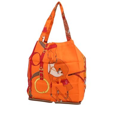 Shopping bag Hermès  Silky Pop - Shop Bag in tela con stampa arancione e pelle togo marrone