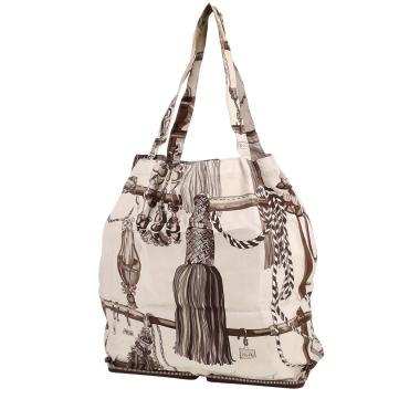 Hermès  Silky Pop - Shop Bag shopping bag  in beige and brown printed canvas  and brown togo leather