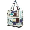 Sac cabas Hermès  Silky Pop - Shop Bag en toile imprimée blanche et cuir togo bleu - 00pp thumbnail
