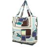 Shopping bag Hermès  Silky Pop - Shop Bag in tela con stampa bianca e pelle togo blu - 00pp thumbnail