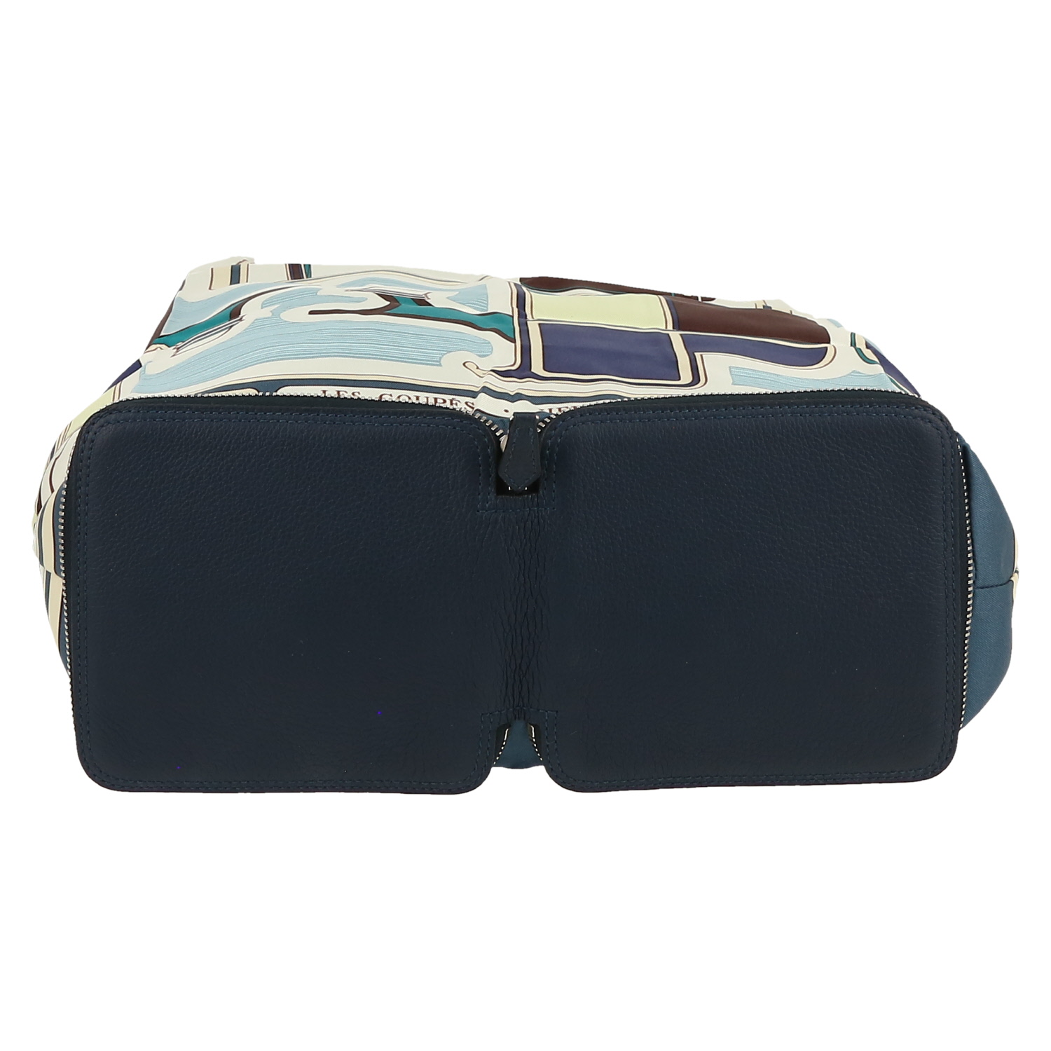 Hermès  Silky Pop - Shop Bag shopping bag  in white printed canvas  and blue togo leather - Detail D1
