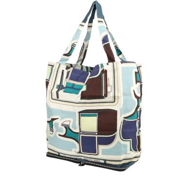 Hermès  Silky Pop - Shop Bag shopping bag  in white printed canvas  and blue togo leather