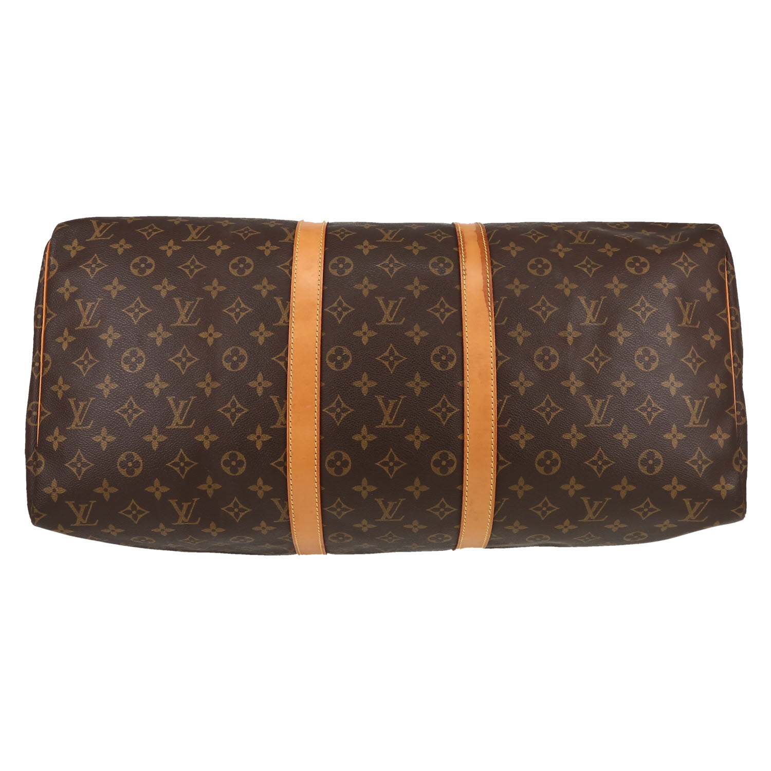 Sac de voyage Louis Vuitton  Keepall 55 en toile monogram marron et cuir naturel - Detail D1