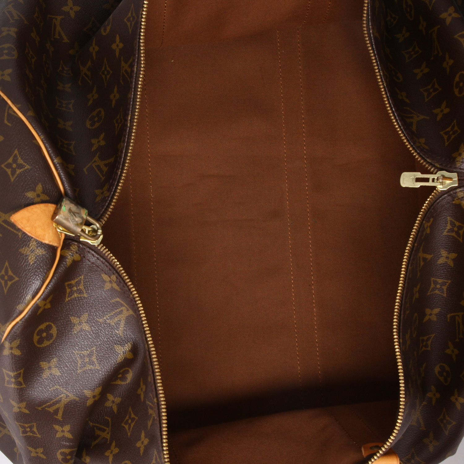 Borsa da viaggio Louis Vuitton  Keepall 60 in tela monogram marrone e pelle naturale - Detail D3