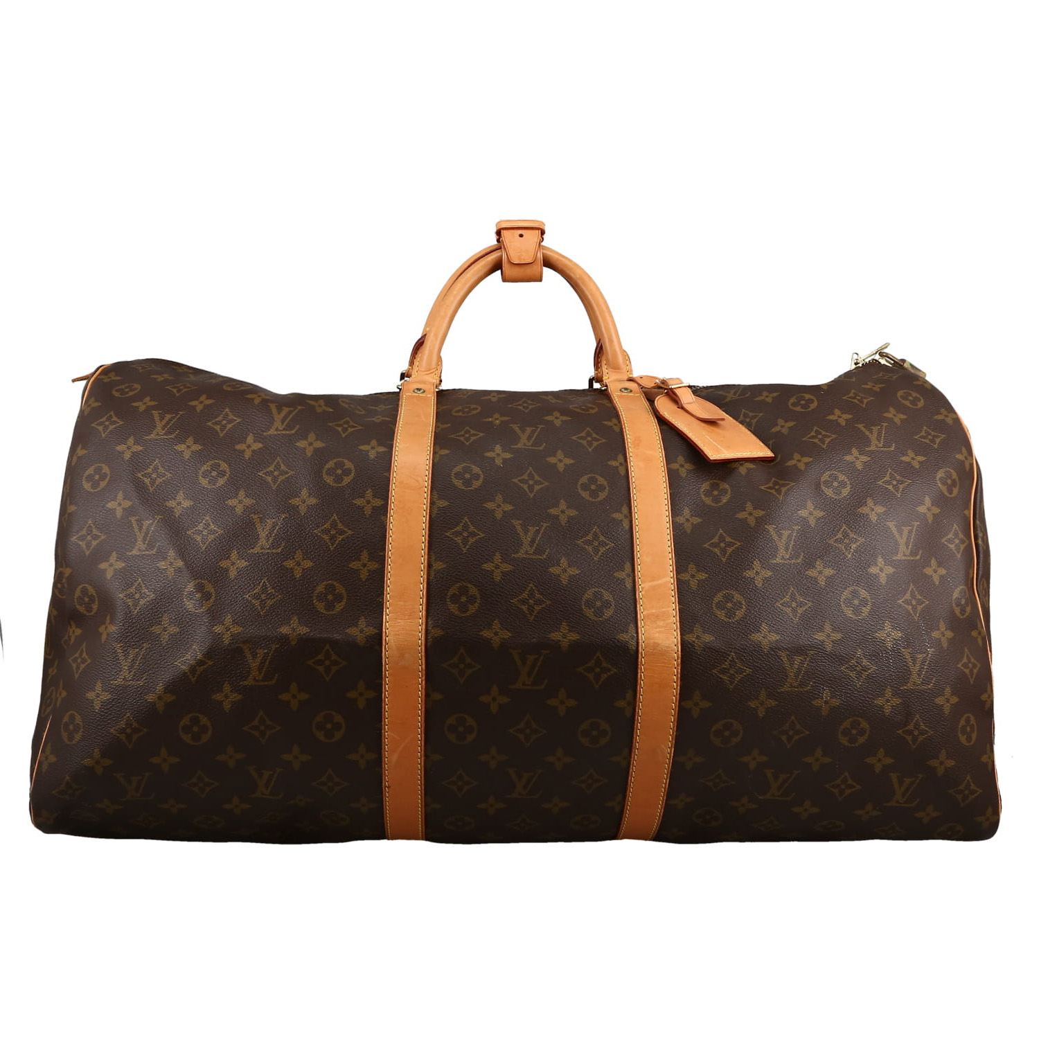 Bolsa de viaje Louis Vuitton  Keepall 60 en lona Monogram marrón y cuero natural - Detail D6